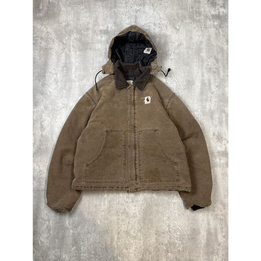 Vintage Carhartt Insulated Canvas Workwear Cropped Hooded Arctic Jacket Size 2XL