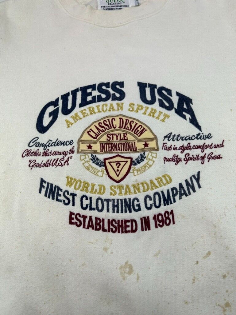 Vintage 90s Guess Classics Embroidered Spell Out Graphic Sweatshirt Size Large