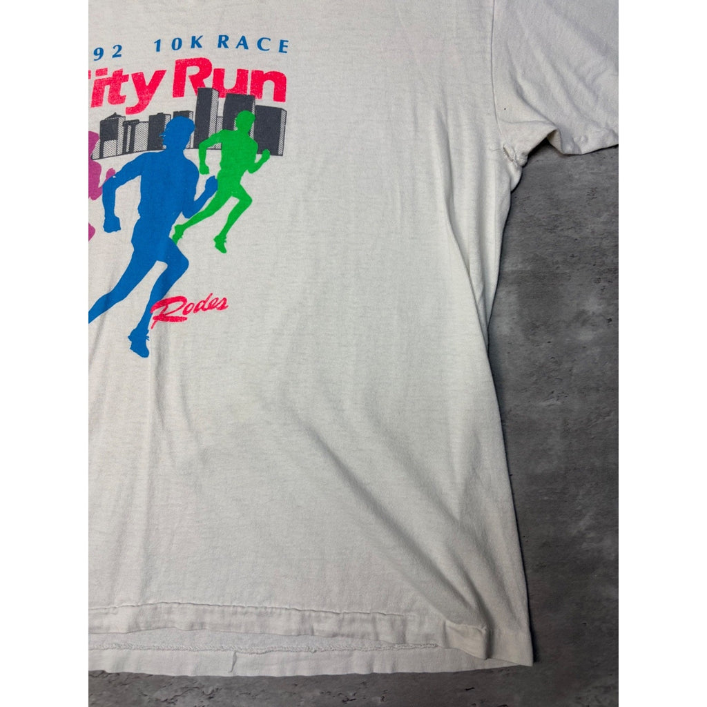 Vintage 1992 10k City Run Rodes Marathon Graphic T-Shirt Size Large