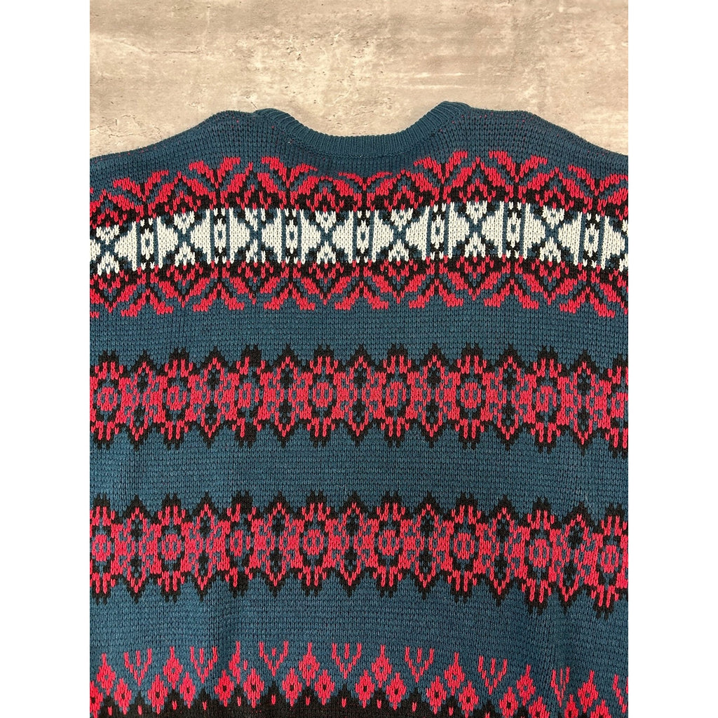 Vintage 90s Geometric Striped Print Pullover Knit Sweater Size Large