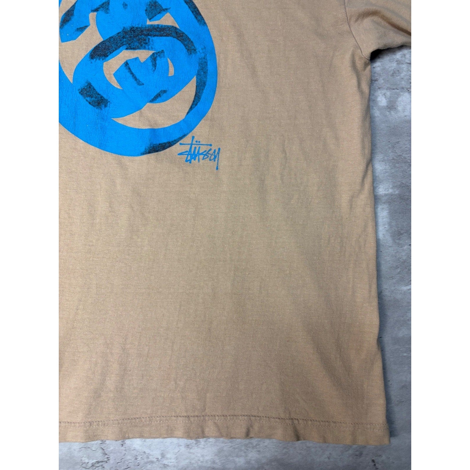 Vintage Stussy Earth Tone 3D Classic Logo Beige T-Shirt Size Large
