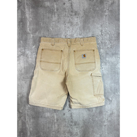 Faded Carhartt Relaxed Fit Canvas Workwear Carpenter Shorts Size 34 Beige