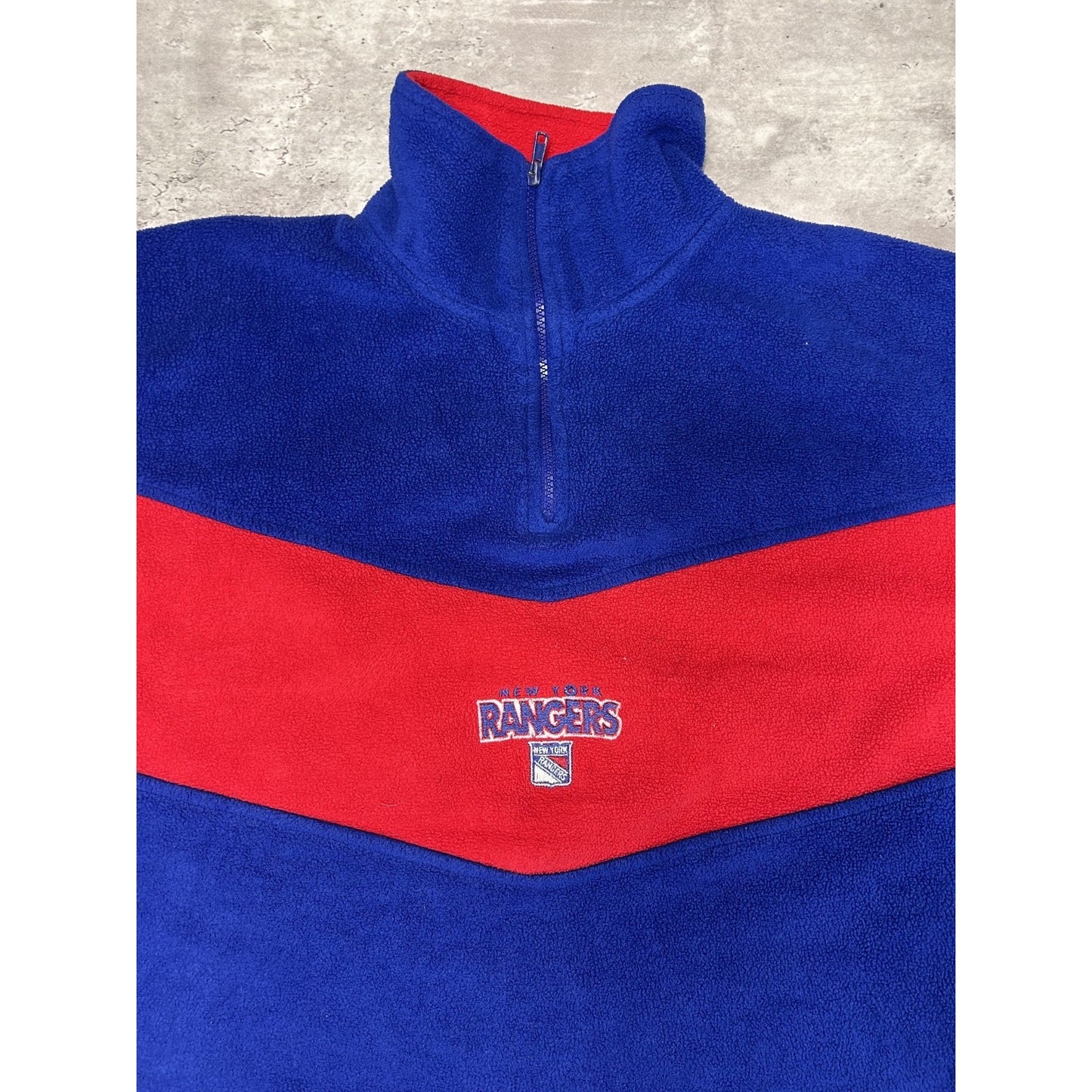 Vintage 90s New York Rangers NHL Embroidered 1/2 Zip Fleece Sweatshirt Sz Large