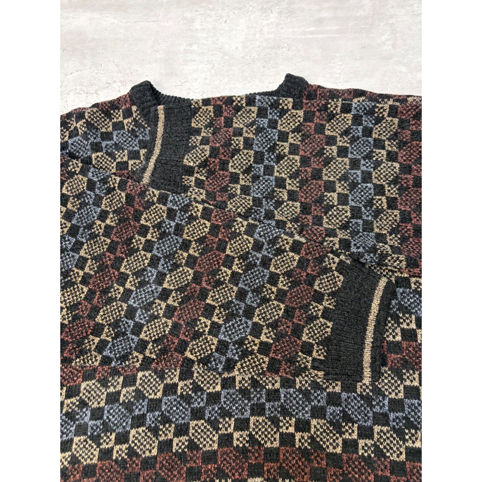 Vintage 90s Jantzen Abstract Checkered Print Pullover Knit Sweater Size XL