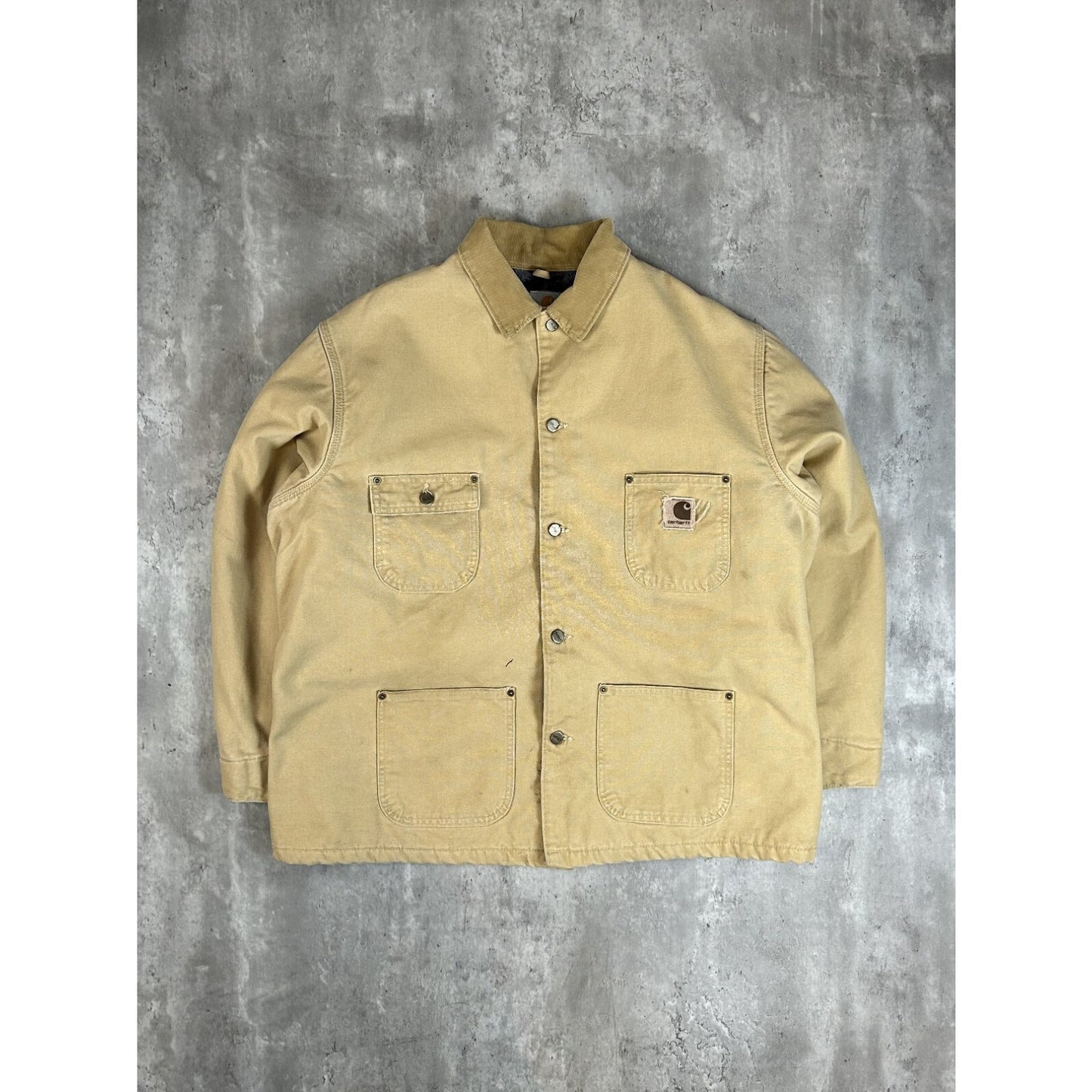 Vintage Carhartt Blanket Lined Canvas Workwear Chore Jacket Size XL Beige