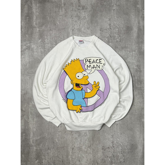 Vintage 1980 The Simpsons Bart Peace Man Big Graphic Sweatshirt Size Large