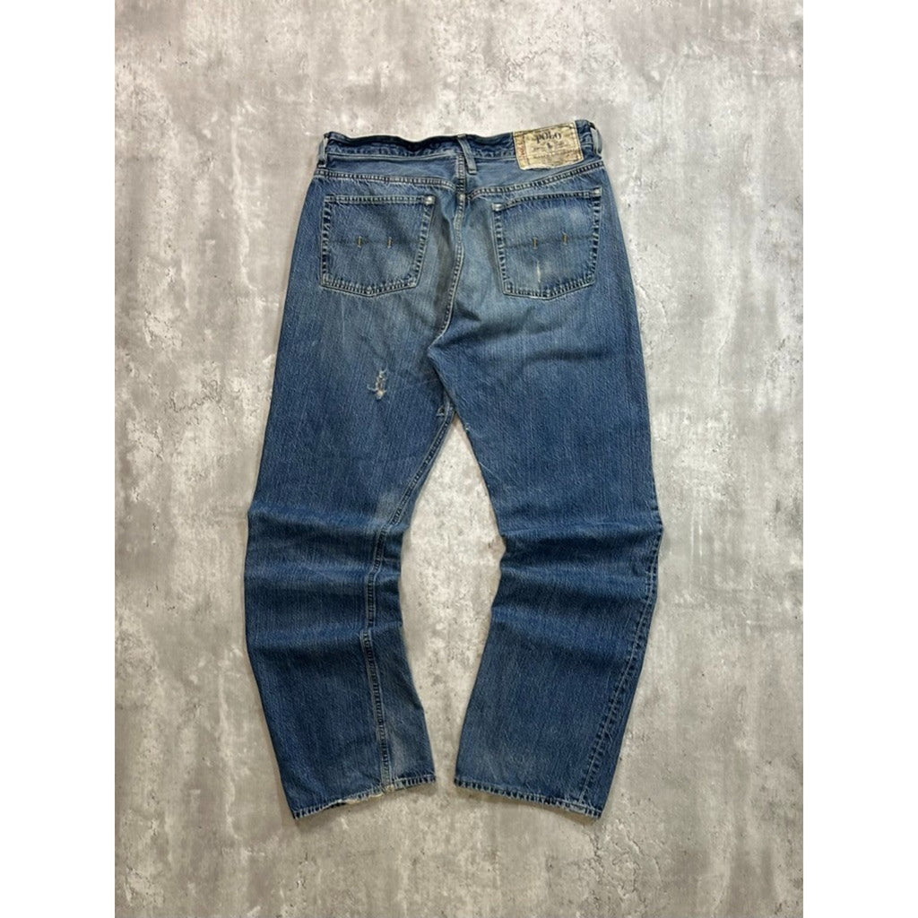 Vintage 2000s Polo Ralph Lauren Distressed Dark Wash Denim Pants Size 34