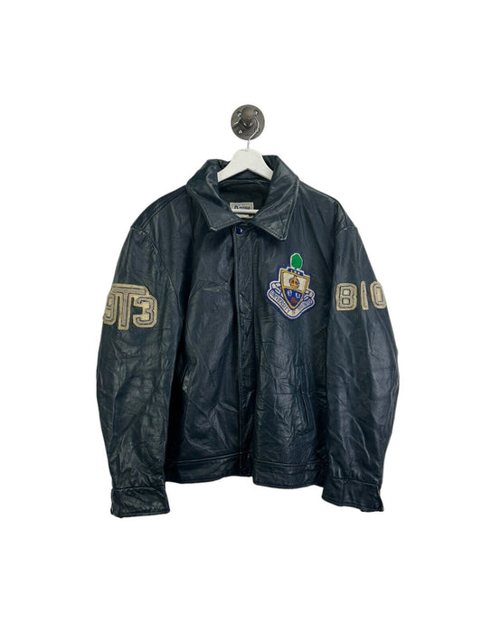 Vintage University Of Toronto Embroidered Crest Leather Jacket Size 46 XL