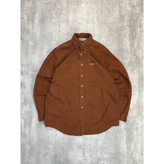 Vintage Carhartt Canvas Workwear Long Sleeve Button Up Shirt Size Large