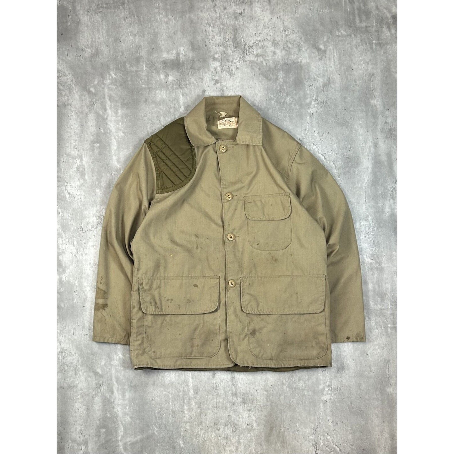 Vintage 1970s Saf-T-Bak Three Pocket Hunting Long Jacket Size XL Beige