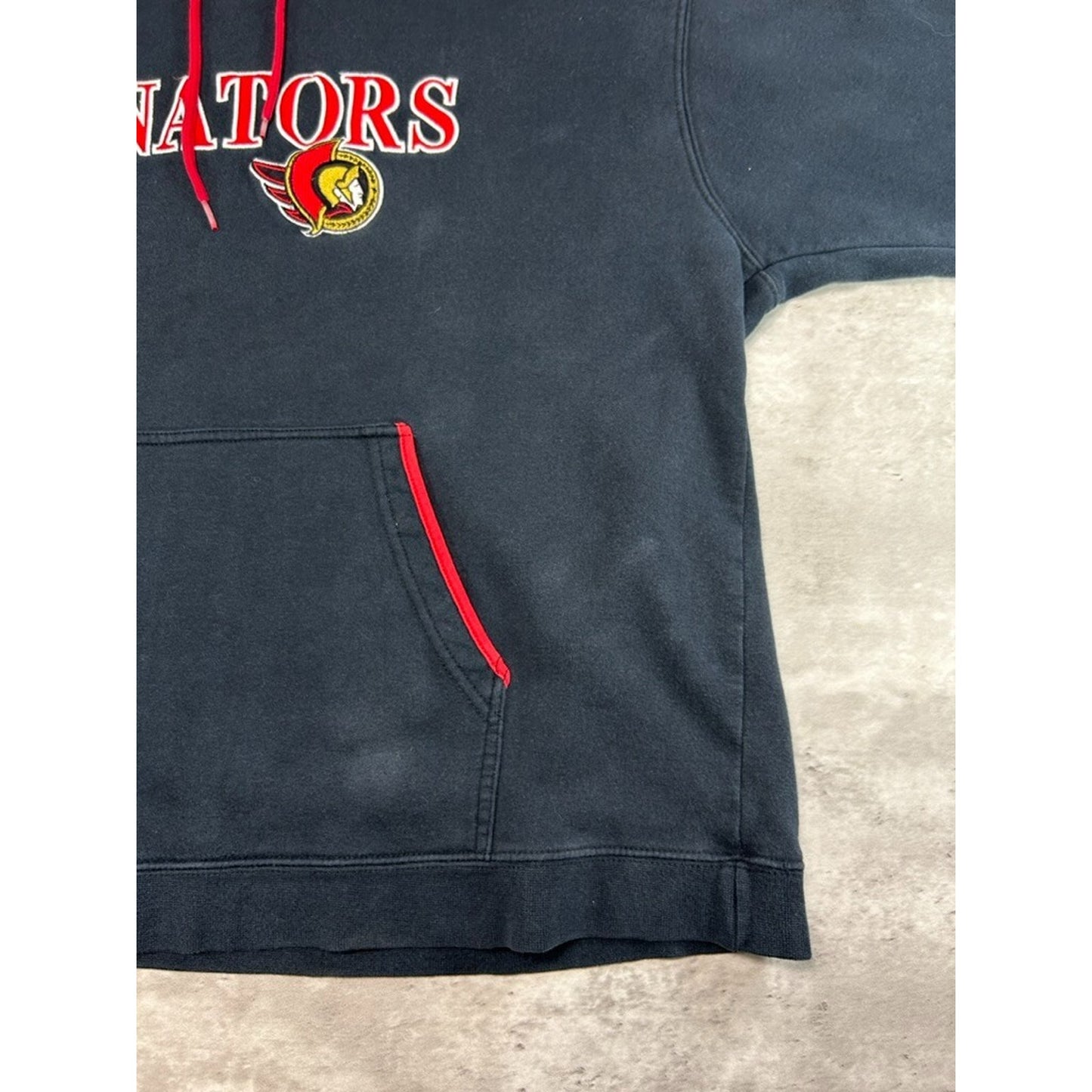 Vintage Ottawa Senators NHL Embroidered Logo Hooded Sweatshirt Size Large Black