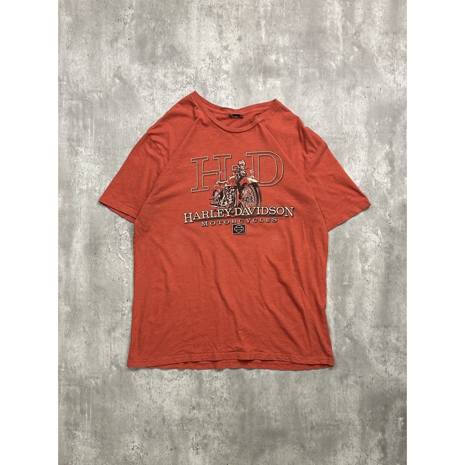 Vintage Harley Davidson Motorcycle Graphic Spellout Orange T-Shirt Size 2XL