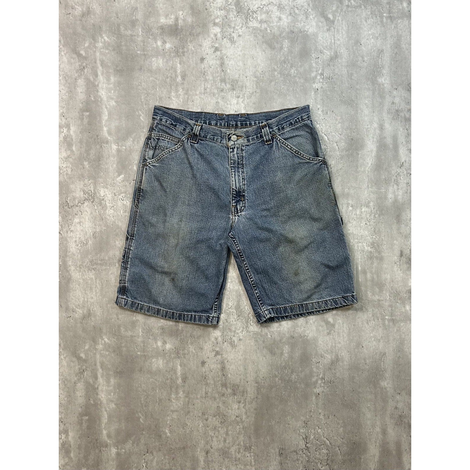 Vintage Medium Wash Denim Workwear Carpenter Shorts Size 35