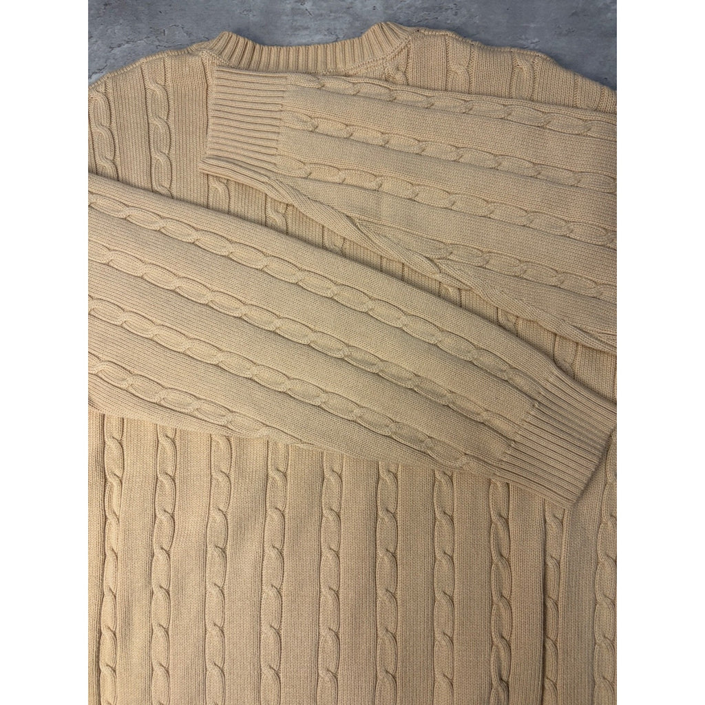Vintage Tommy Hilfiger Embroidered Crest Pullover Beige Knit Sweater Size Large