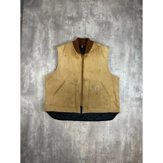 Vintage Carhartt Insulated Canvas Workwear Full Zip Vest Size XXL Beige