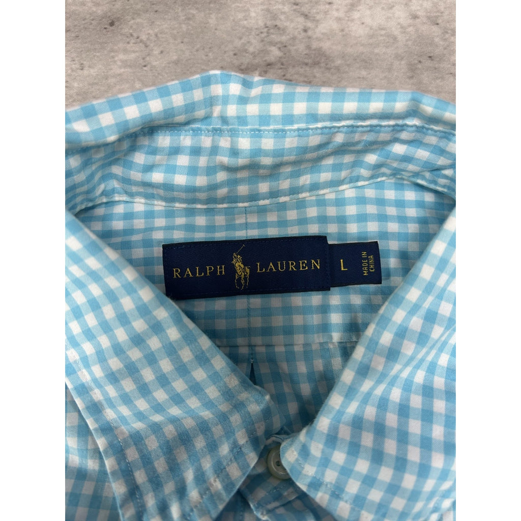 Polo Ralph Lauren Plaid Print Long Sleeve Button Up Shirt Size Large Blue/White