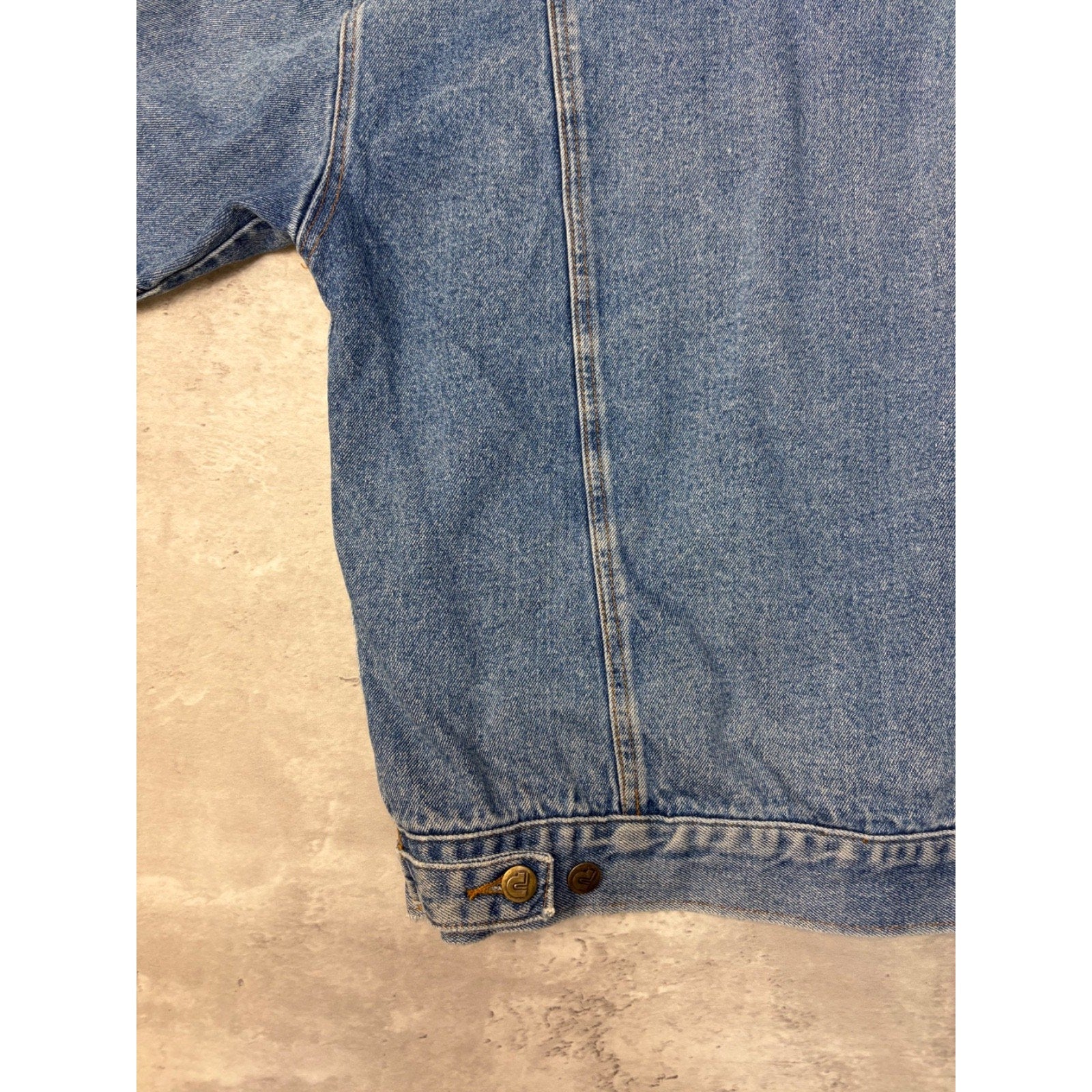 Vintage 90s Club P Plaid Lined Medium Wash Denim Trucker Jacket Size Medium