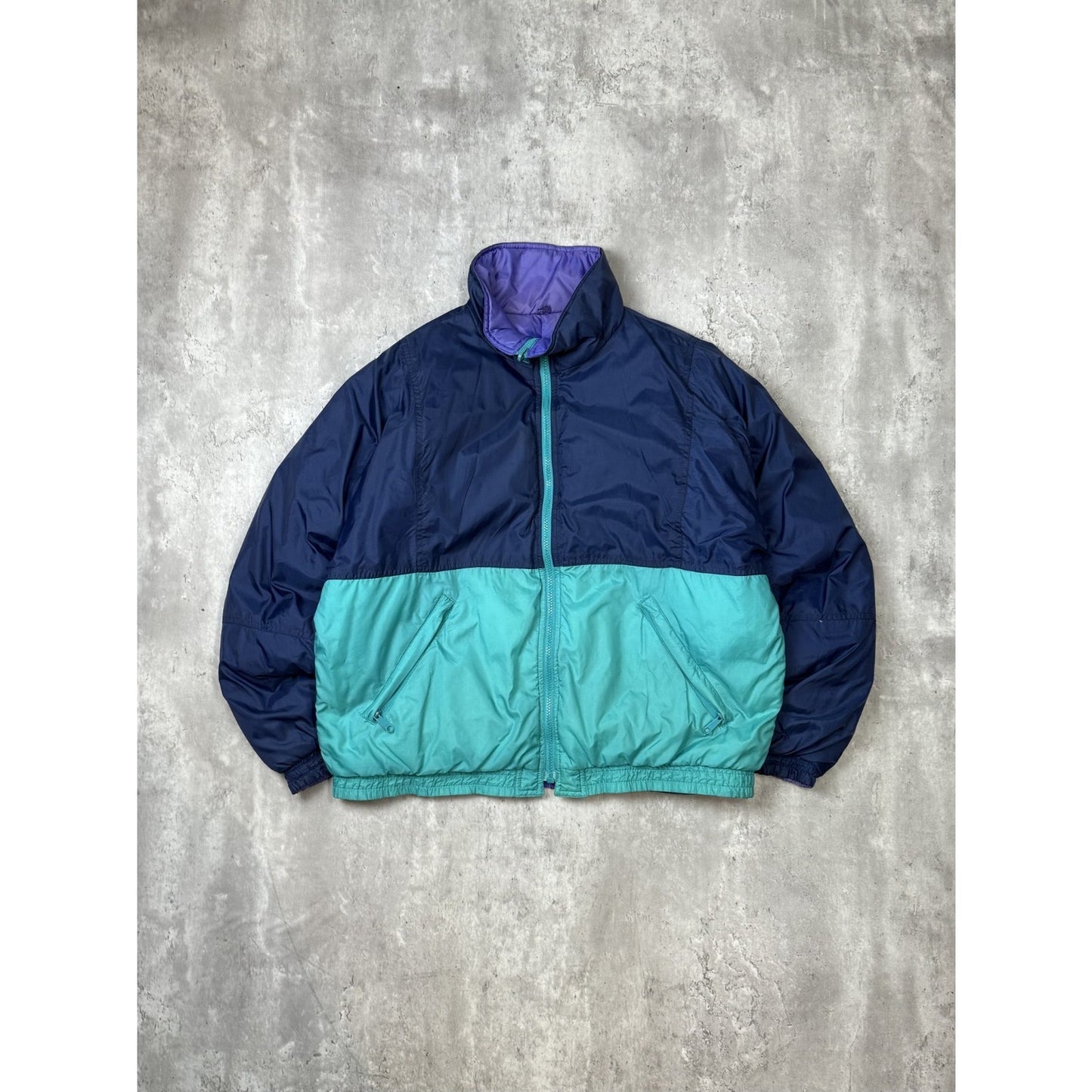 Vintage 90s Eddie Bauer Full Zip Two Tone Reversible Nylon Puffer Jacket Large