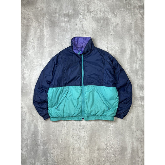 Vintage 90s Eddie Bauer Full Zip Two Tone Reversible Nylon Puffer Jacket Large