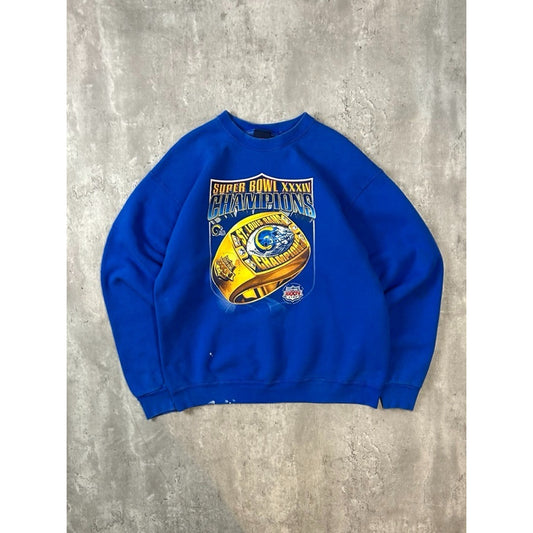 Vintage 1990 Los Angeles Rams NFL Super Bowl Champs Ring Sweatshirt Size XL