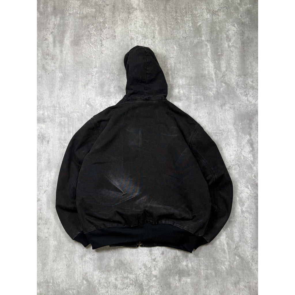 Vintage Carhartt Quilted Lined Canvas Hooded Bomber Workwear Jacket Sz XL J06ONX