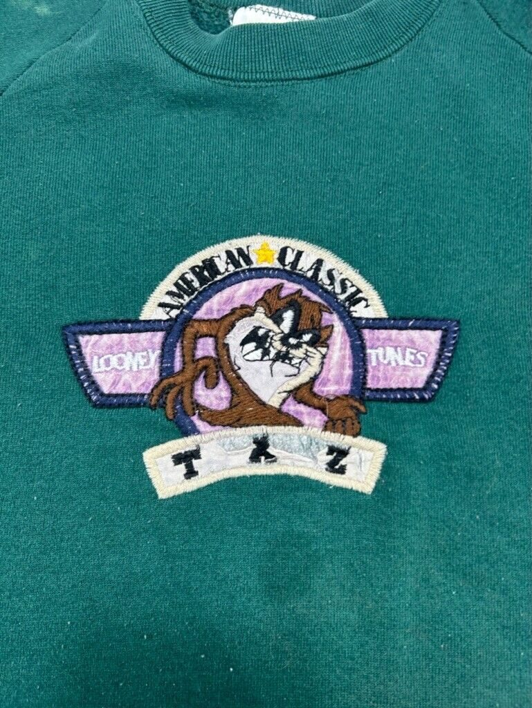 Vintage 1996 Looney Tunes Taz American Classic Embroidered Sweatshirt Size XL