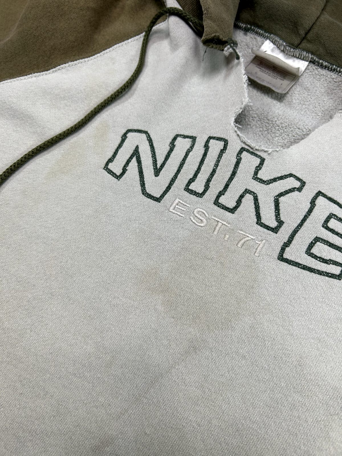 Vintage 90s Nike Embroidered Distressed Hooded Sweatshirt Size XL