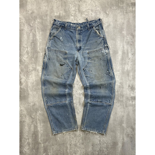 Vintage Carhartt Light Wash Denim Double Knee Carpenter Pants Size 35