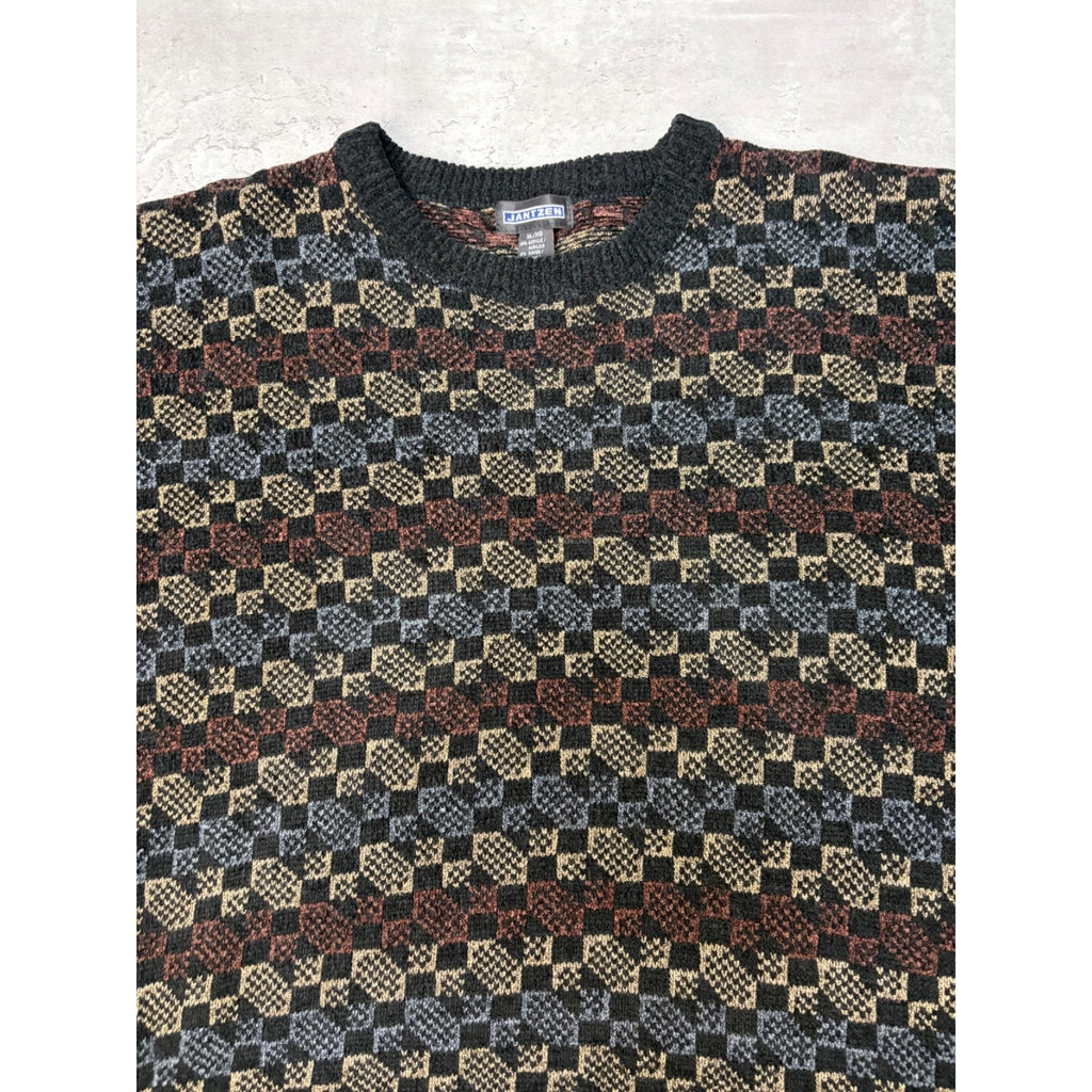 Vintage 90s Jantzen Abstract Checkered Print Pullover Knit Sweater Size XL