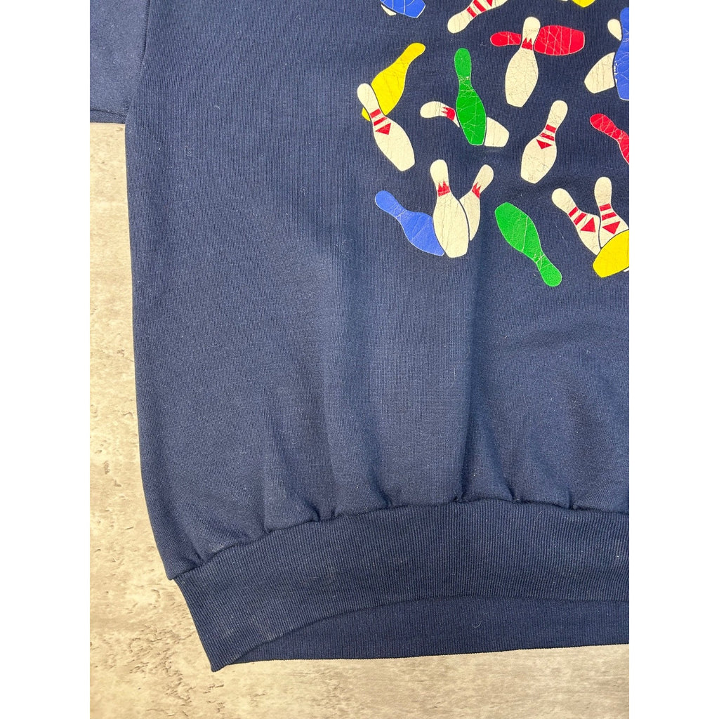 Vintage 90s Bowling Pins Graphic Crewneck Sweatshirt Size 2XL