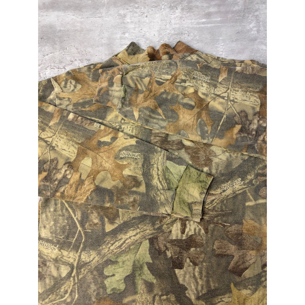 Vintage 90s Advantage Timber Camo Mock Neck Long Sleeve T-Shirt Size Medium