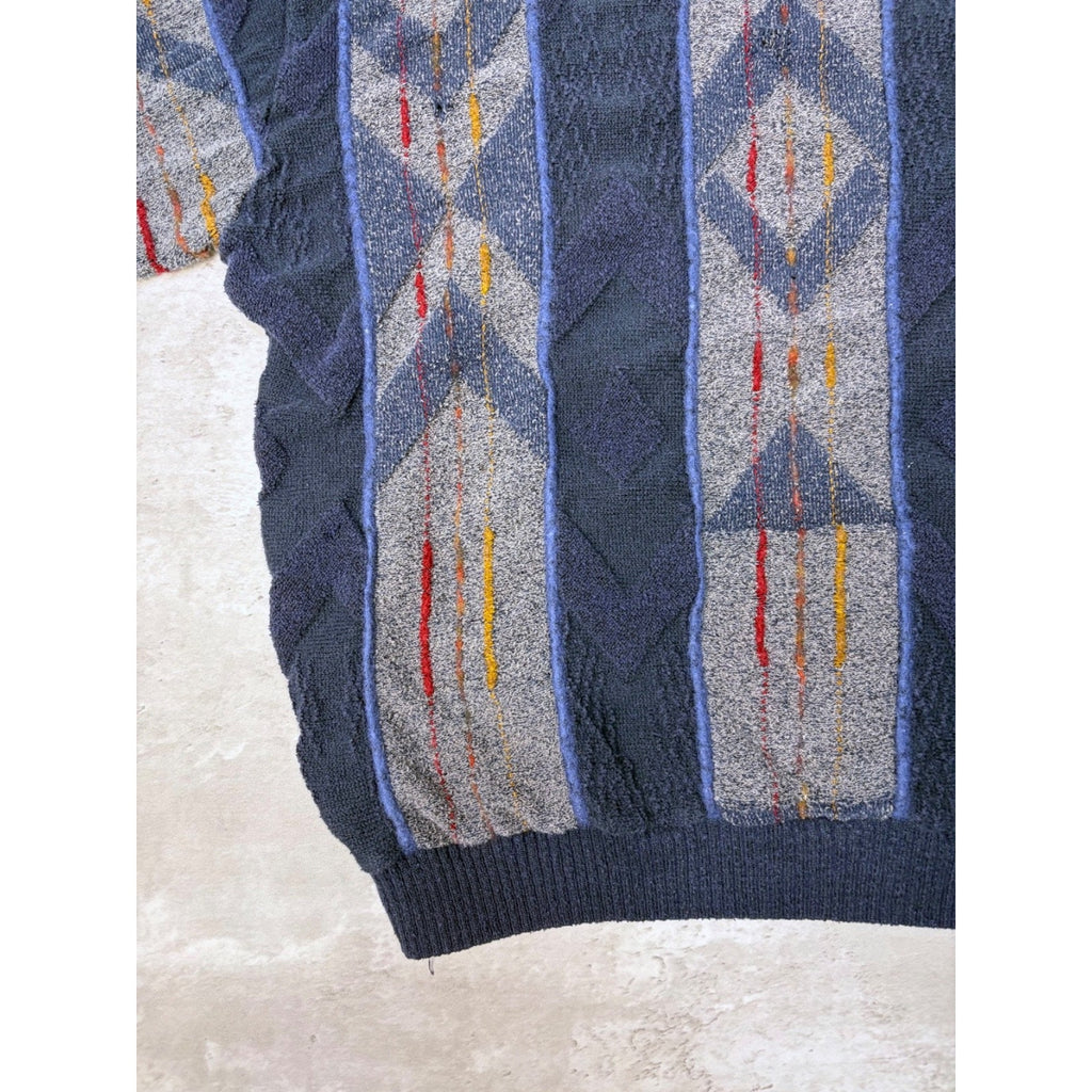 Vintage Tosani 3D Knit Style Textured Pattern Striped Sweater Size Large