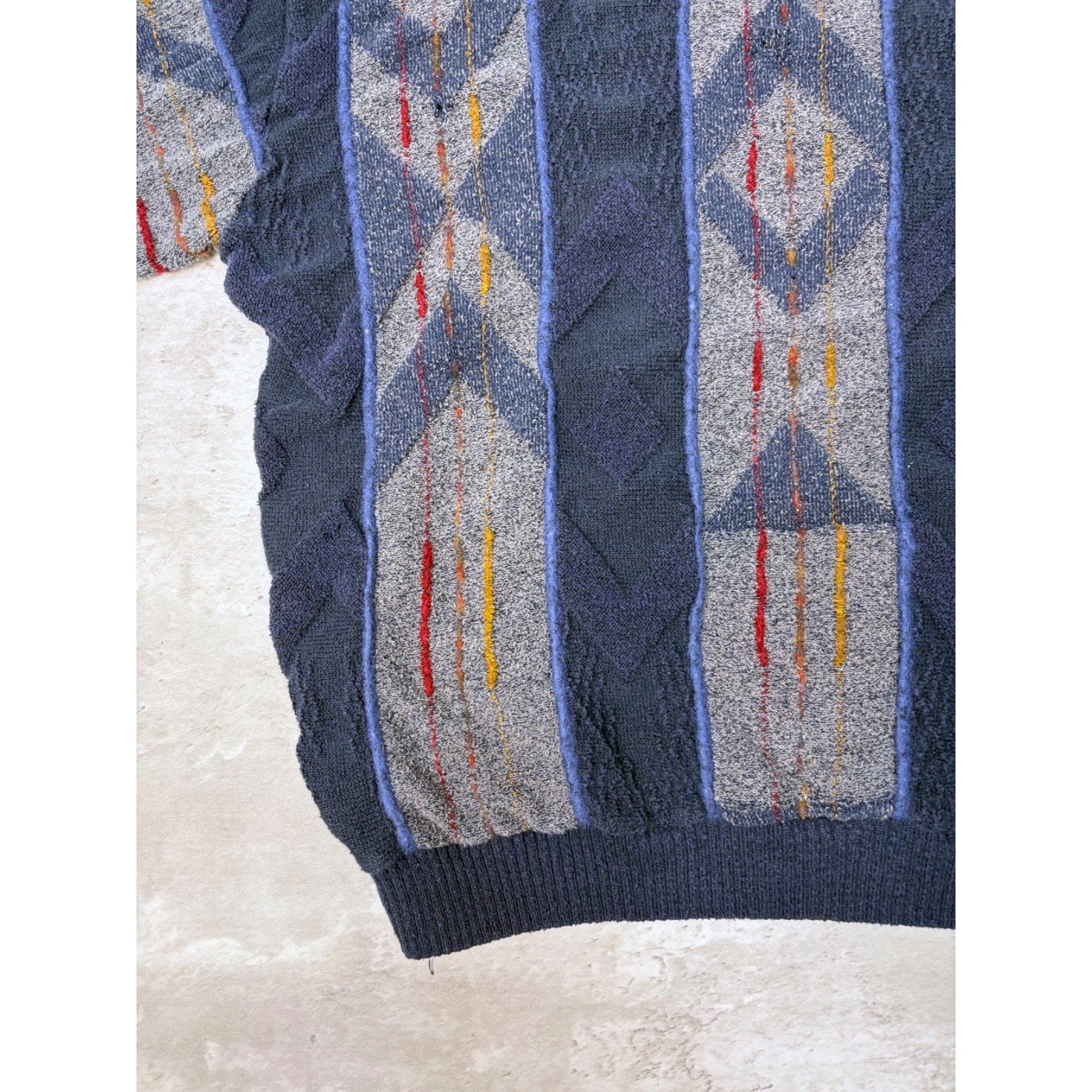 Vintage Tosani 3D Knit Style Textured Pattern Striped Sweater Size Large