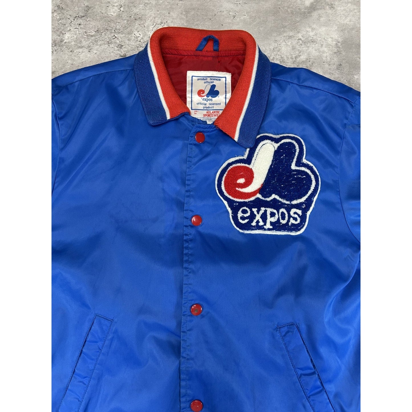 Vintage 80s Montreal Expos MLB Embroidered Nylon Bomber Jacket Size Small