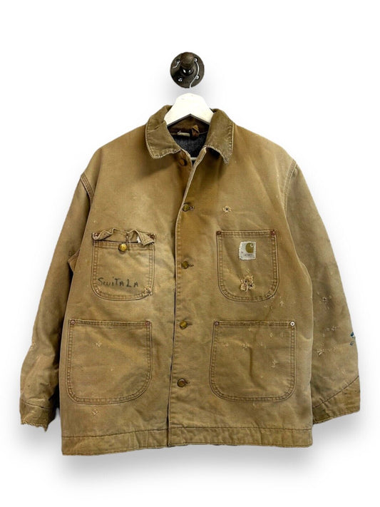 Vintage 70s Carhartt Blanket Lined Canvas Workwear Chore Jacket Size Large