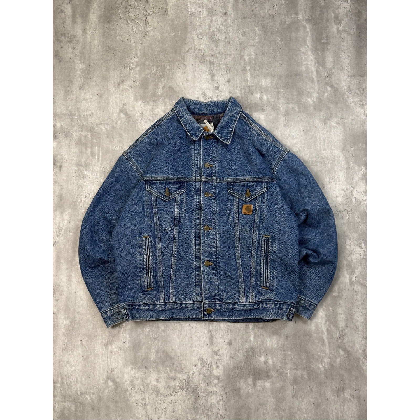 Vintage 90s Carhartt Blanket Lined Denim Type 3 Style Trucker Jacket Size Large
