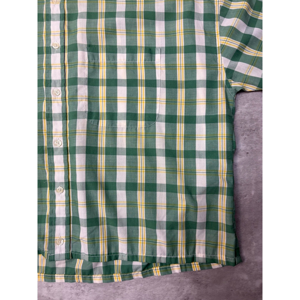Vintage Sun River Single Pocket Plaid Short Sleeve Cropped Button Up Shirt Sz XL