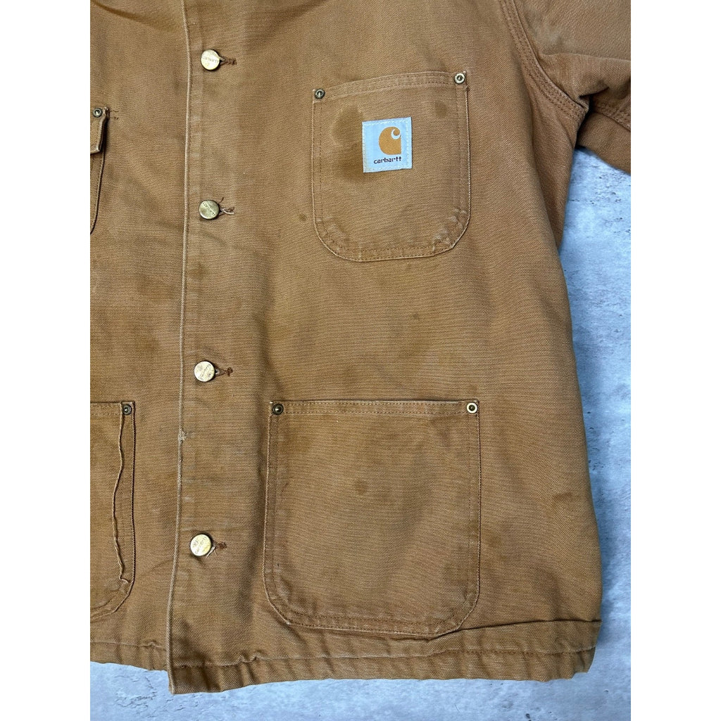 VTG 90s Carhartt Blanket Lined Canvas Workwear Chore Barn Coat Jacket Size Large
