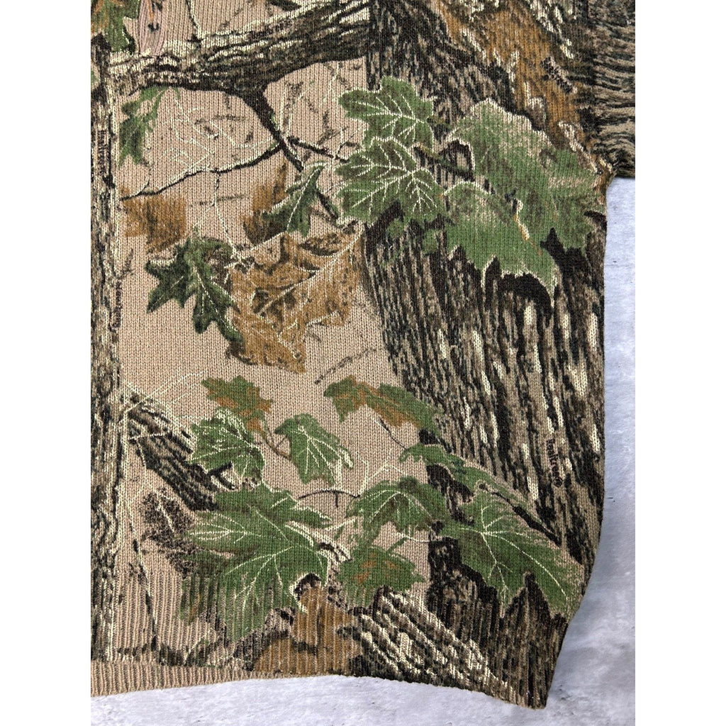 Vintage 80s/90s Saf-T-Bak Tree Camo Hunting 1/4 Button Knit Sweater Size 3XL