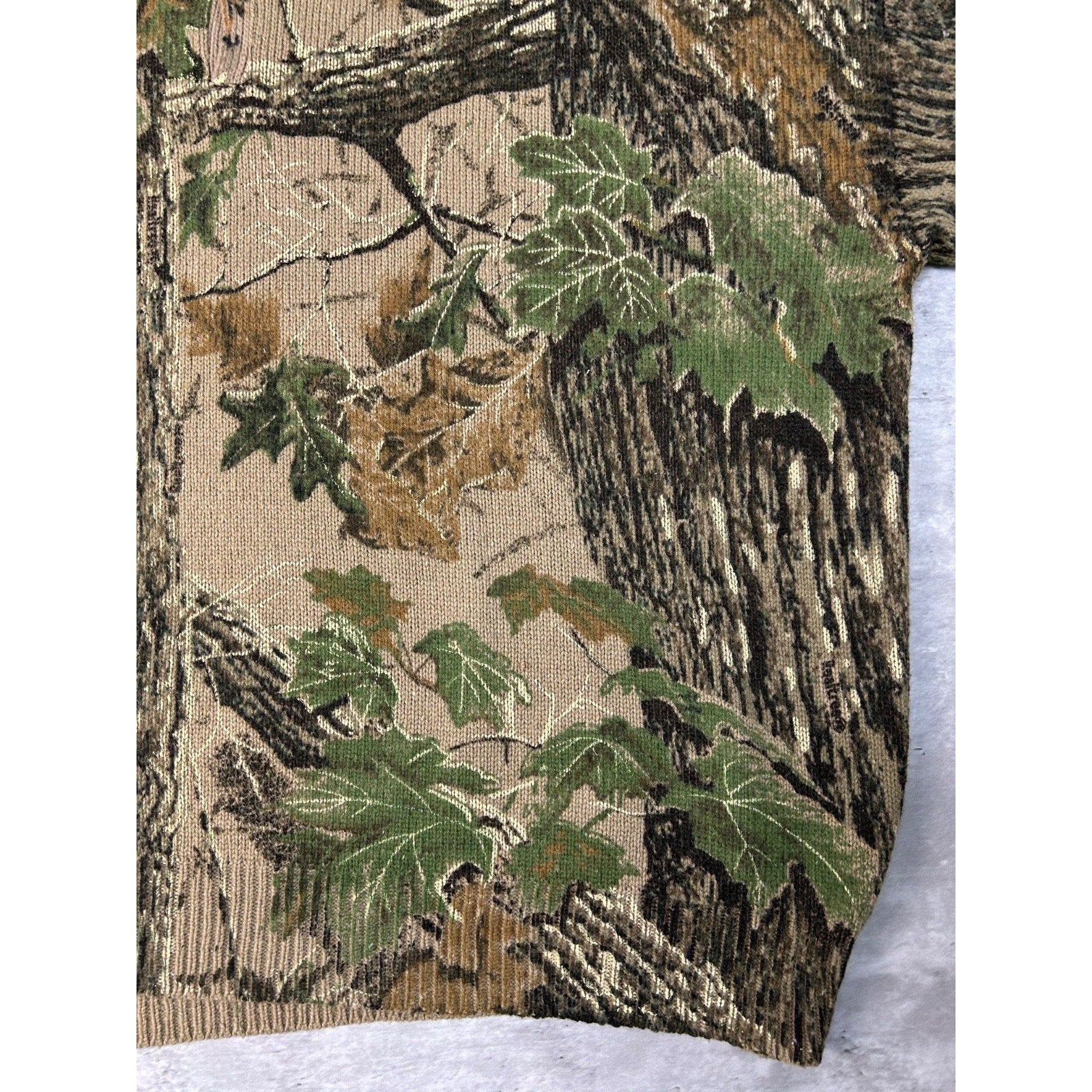 Vintage 80s/90s Saf-T-Bak Tree Camo Hunting 1/4 Button Knit Sweater Size 3XL