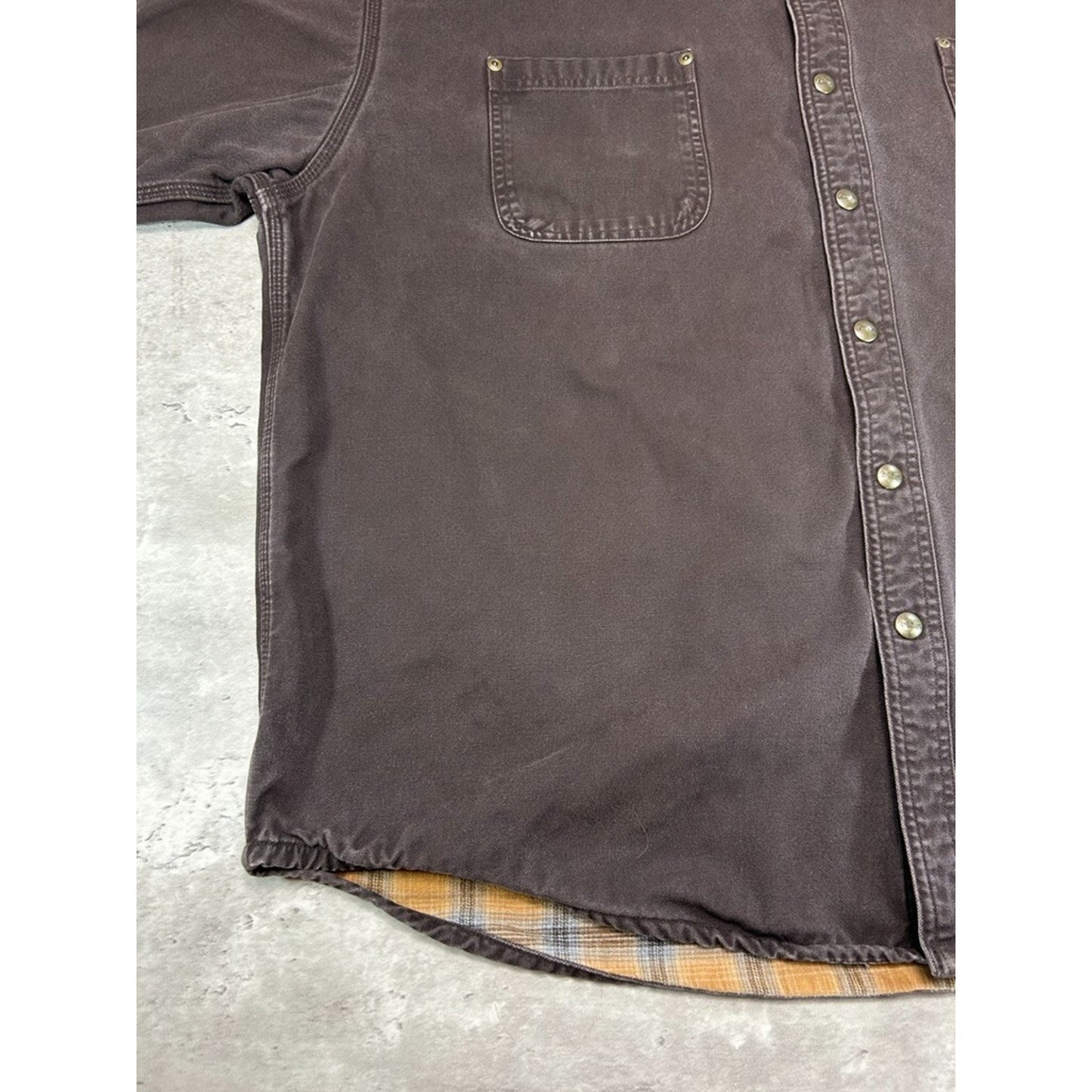 Vintage Carhartt Plaid Lined Canvas Workwear Long Sleeve Button Up Shirt Size XXL
