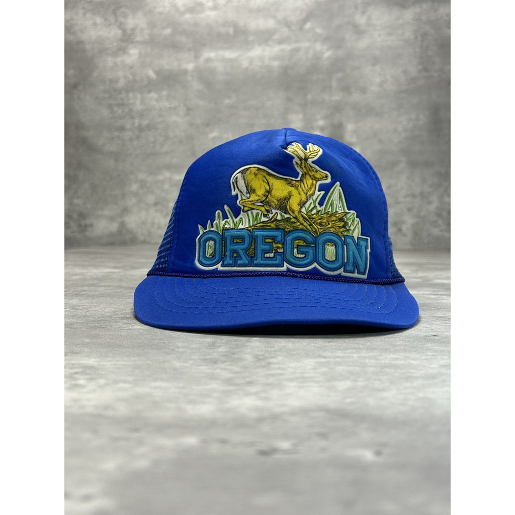 Vintage 80s Oregon Deer Graphic Nature Destination Trucker Snapback Hat OSFA