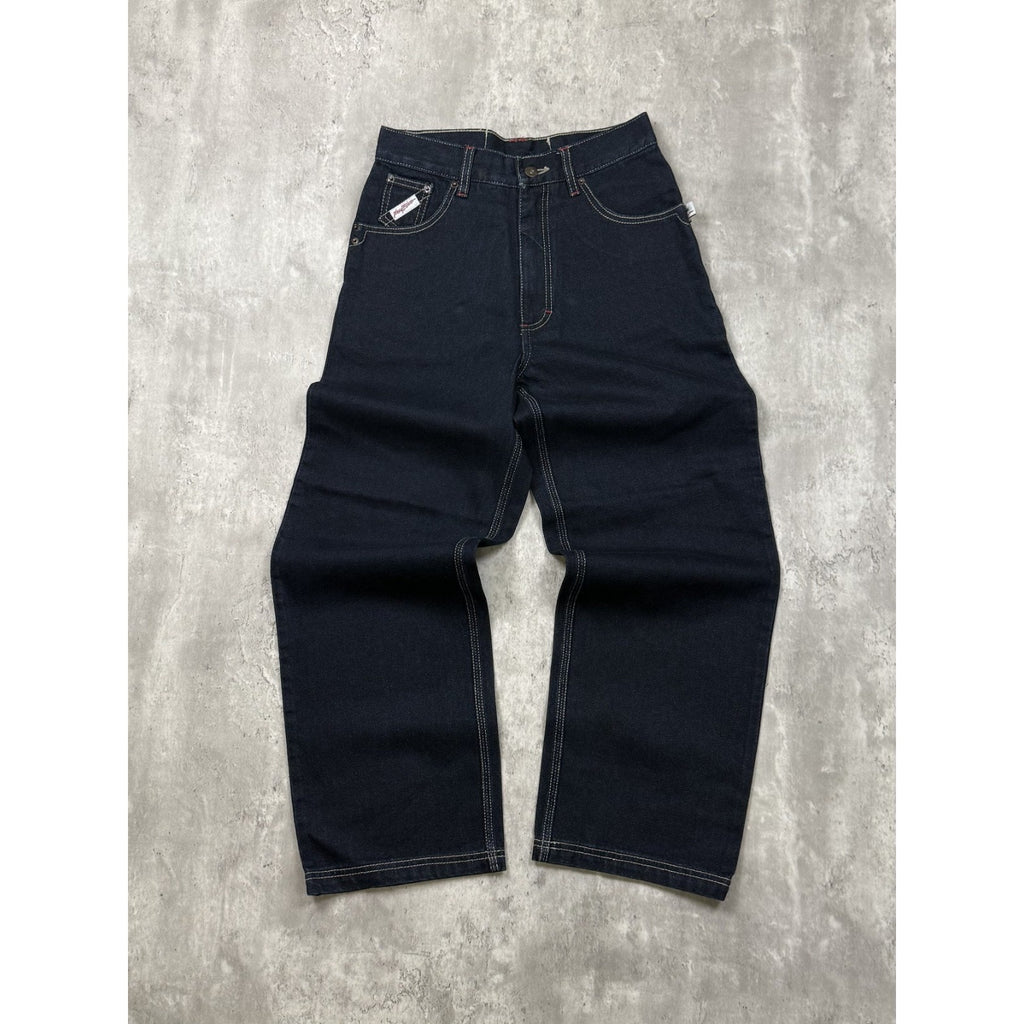 Vintage Y2K Womens Johnny Blaze Embroidered Script Dark Wash Denim Pants 29x28