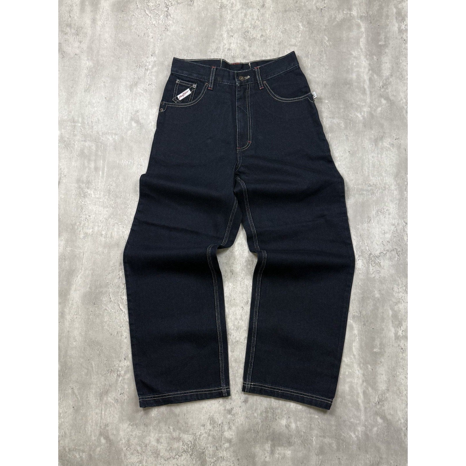 Vintage Y2K Womens Johnny Blaze Embroidered Script Dark Wash Denim Pants 29x28