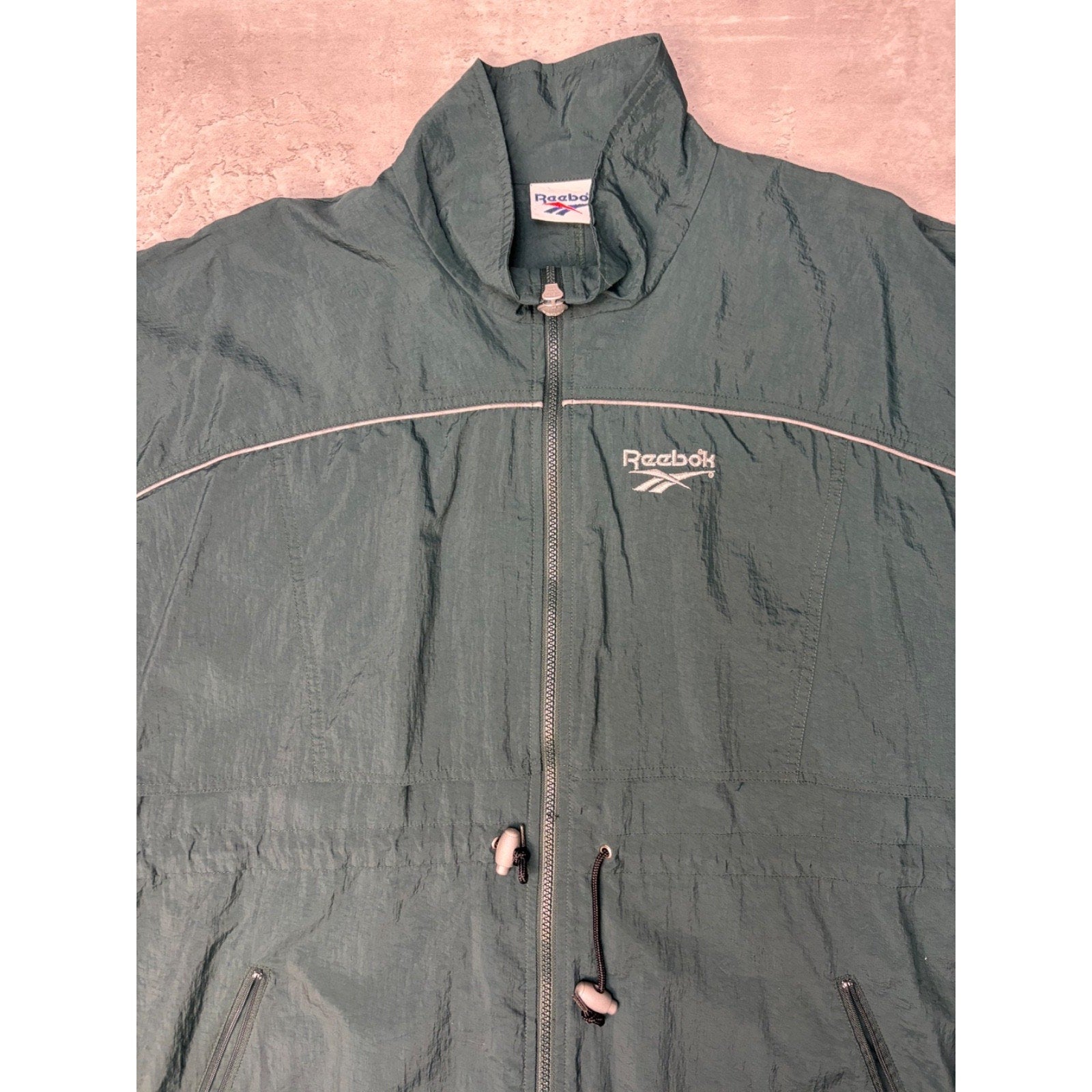Vintage 90s Reebok Embroidered Logo Nylon Windbreaker Jacket Size Medium