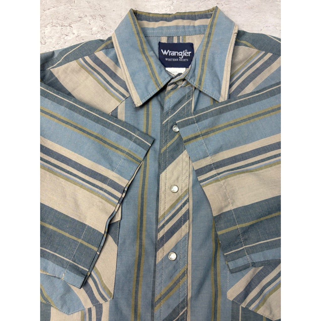 Vintage 80s Wrangler Western Pearl Snap Reworked Cropped Button Up Shirt Sz LT