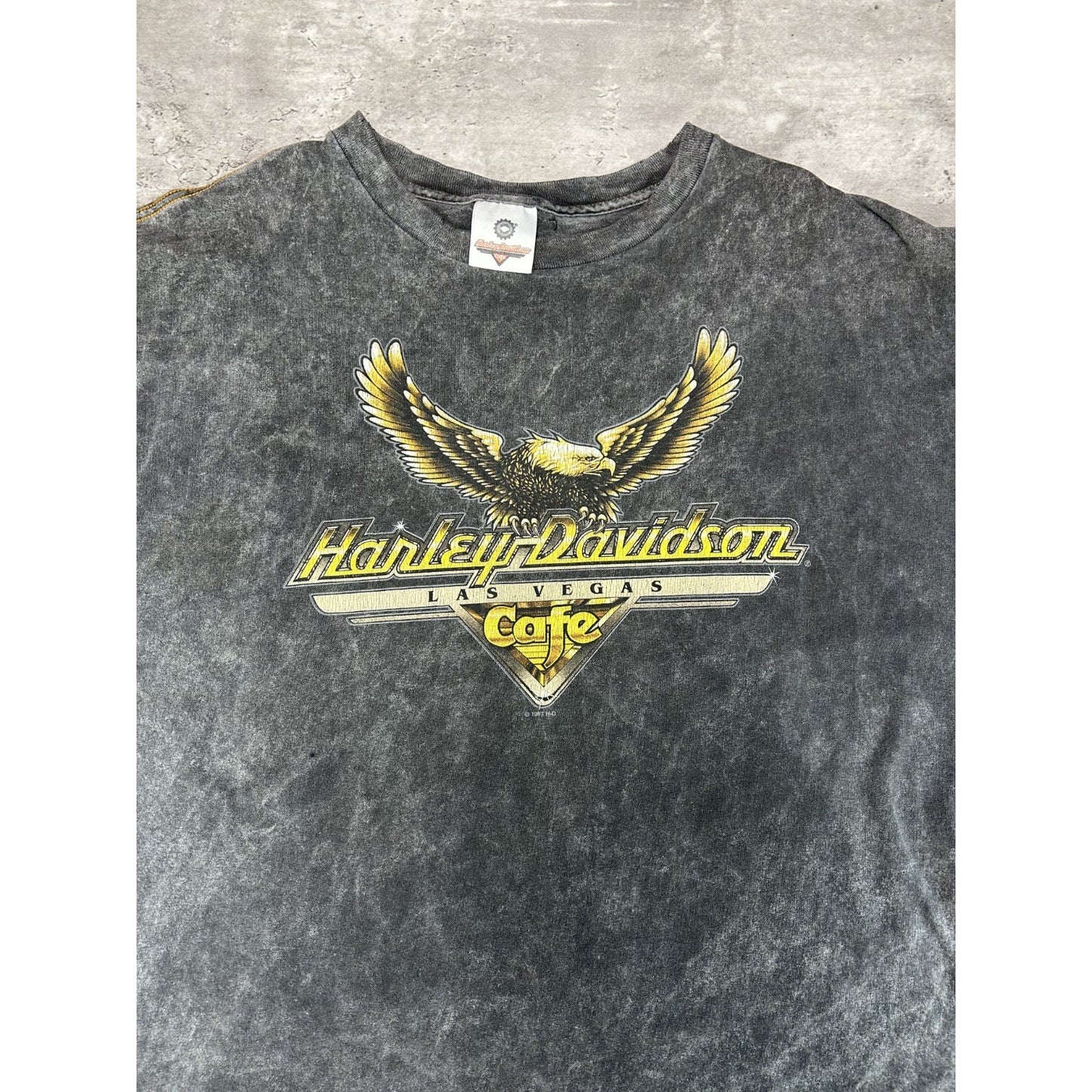 Vintage 1997 Harley Davidson Cafe Bald Eagle Graphic Spellout T-Shirt Size XL