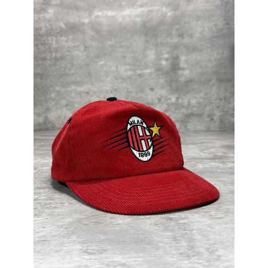 Vintage 90s AC Milan Embroidered Logo Corduroy Soccer Snapback Hat OSFA