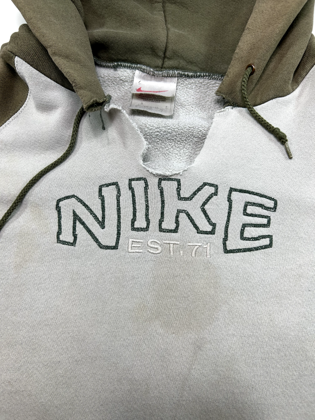 Vintage 90s Nike Embroidered Distressed Hooded Sweatshirt Size XL