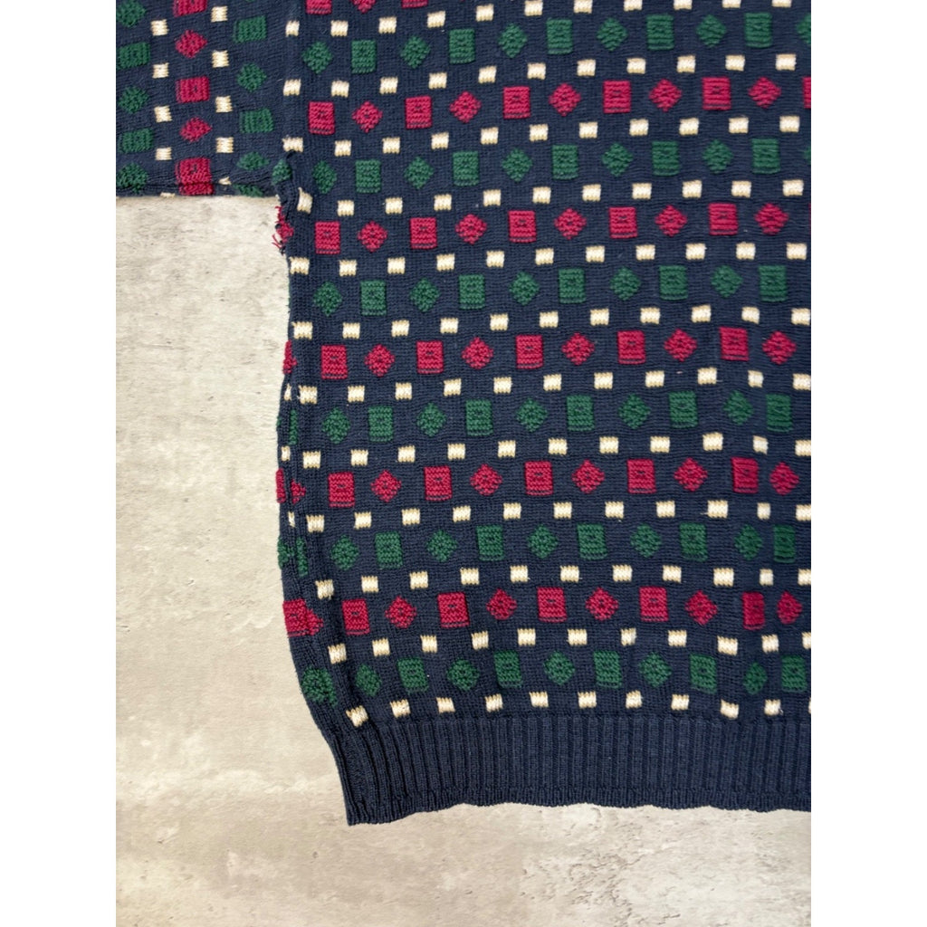 Vintage 90s Geometric Pattern Print Pullover Ribbed Knit Sweater Size Large